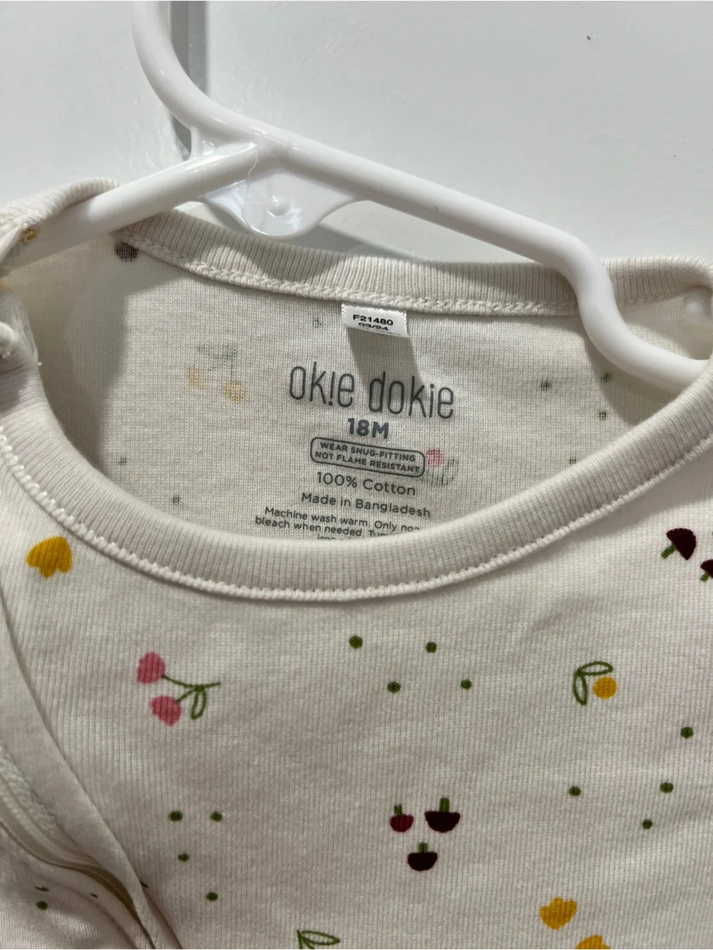 Okie Dokie 18M Cotton Footed Zip Sleeper Pajamas | Floral & mushroom Printing
